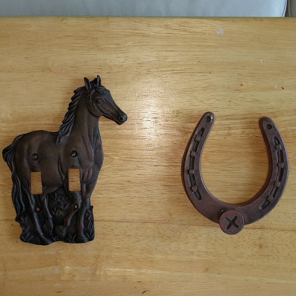 Horse ceramic switch plate, boot ceramic switch plate and horseshoe wall hook